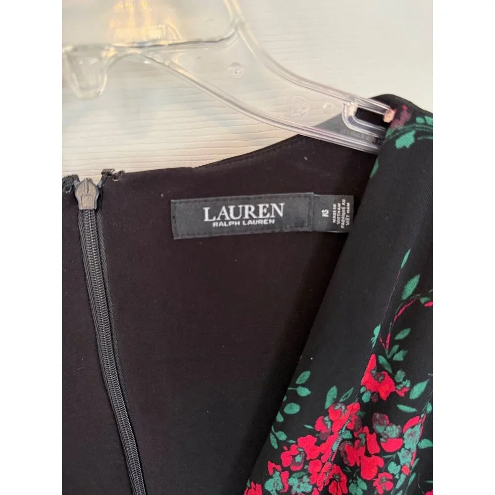 Lauren Ralph Lauren V-neck Black/Red Floral Maxi Length Dress Size 12 - Picture 4 of 6